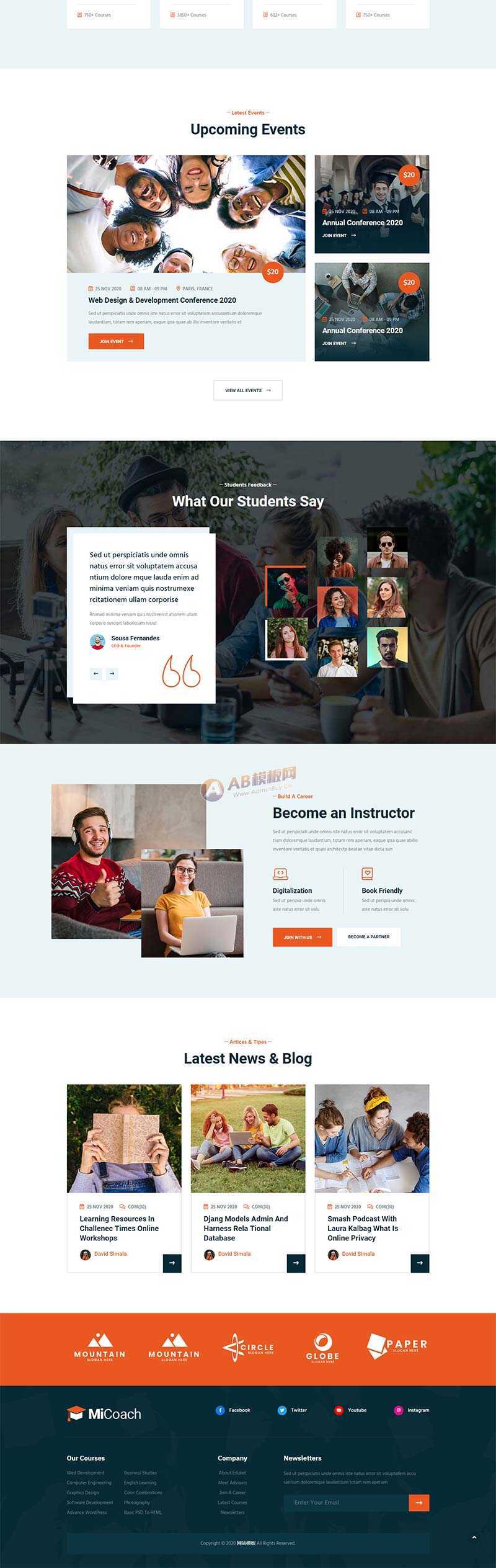 响应式在线课程教育培训行业网站HTML5模板 - 项目资源网
