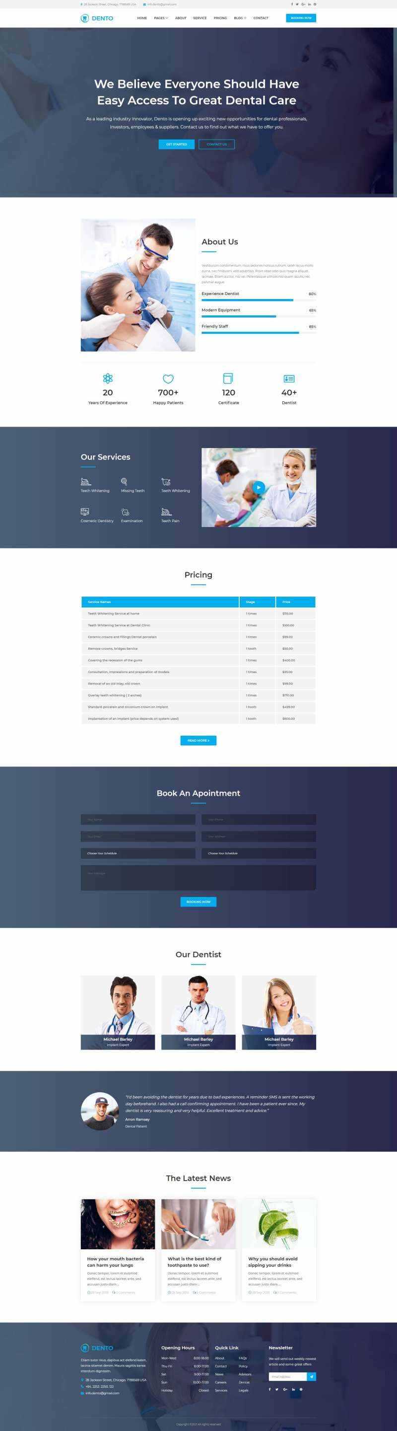 蓝色清爽的响应式牙科预约网站html模板 - 项目资源网