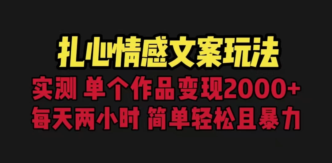 扎心情感文案玩法，单个作品变现2000+，一分钟一条原创作品，流量爆炸 - 项目资源网