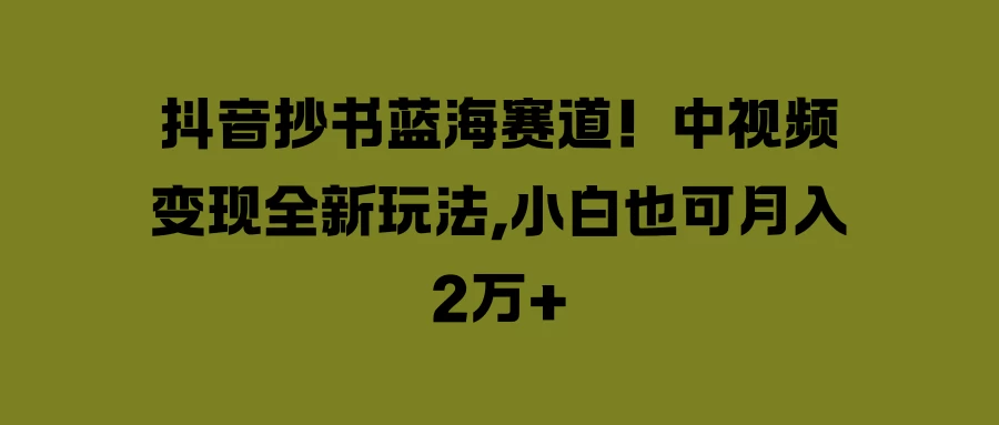 抖音抄书蓝海赛道！中视频变现全新玩法，小白也可月入2万+ - 项目资源网