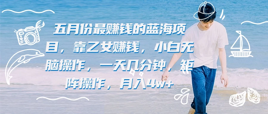 五月份最赚钱的蓝海项目，靠乙女赚钱，小白无脑操作，一天几分钟，矩阵操作，月入4w+ - 项目资源网