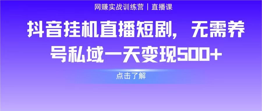 抖音挂机直播短剧，无需养号私域一天变现500+ - 项目资源网