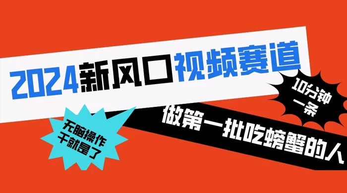 2024 新风口视频赛道，做第一批吃螃蟹的人，10 分钟一条原创视频，小白无脑操作 - 项目资源网