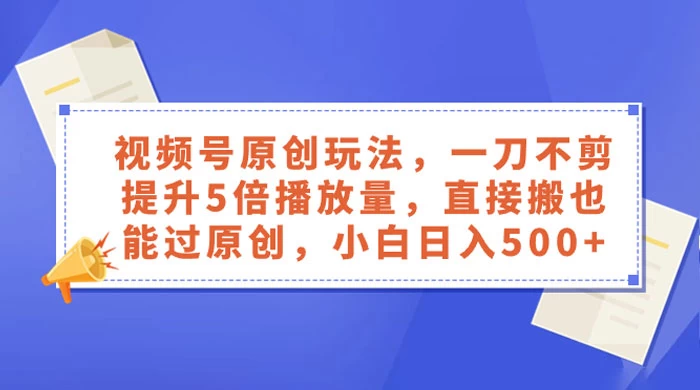 视频号原创玩法,一刀不剪提升 5 倍播放量,亲测直接搬也能过原创,小白日入 500+ - 项目资源网