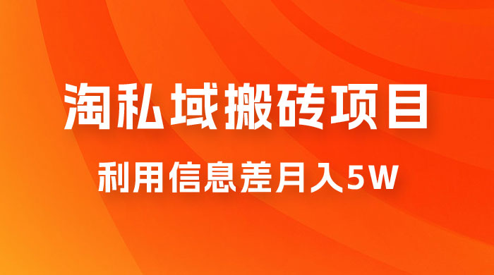 淘私域搬砖项目，利用信息差月入 5W，每天无脑操作 1 小时，后期躺赚 - 项目资源网
