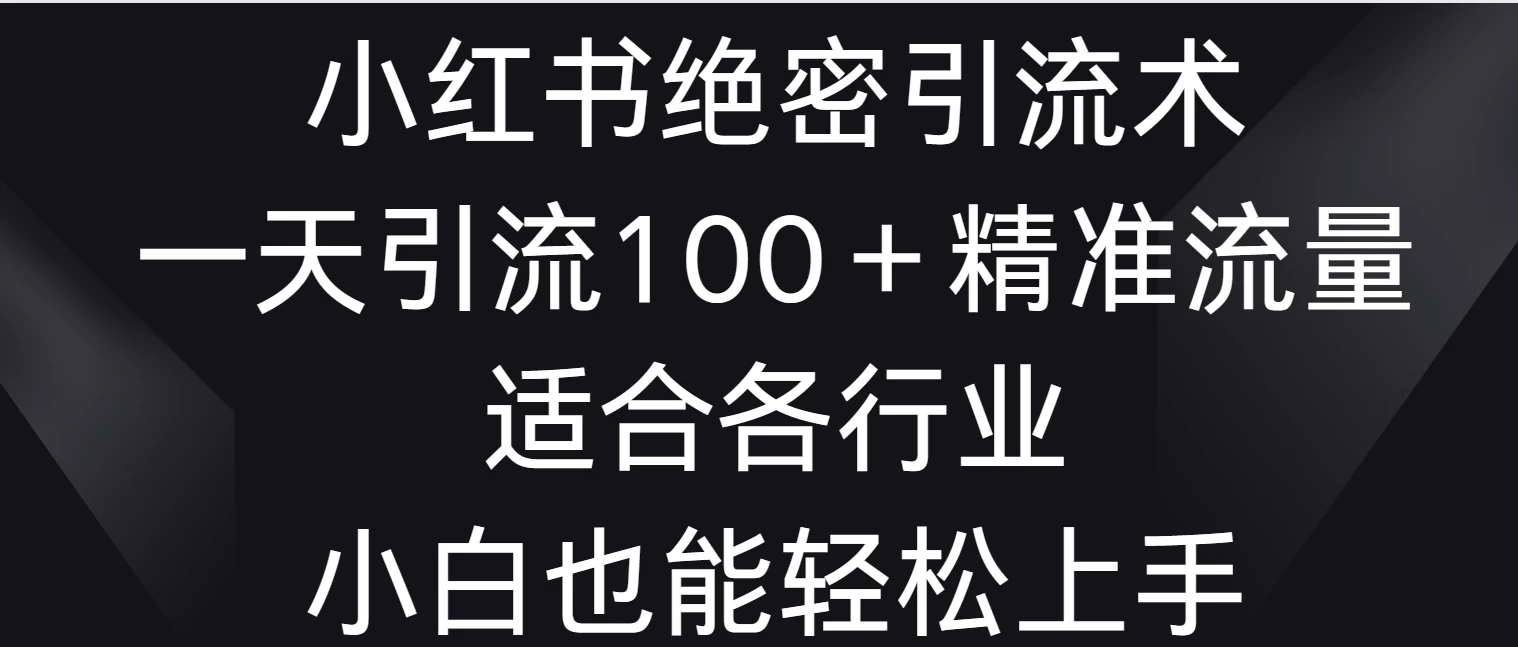 小红书绝密引流术，一天引流100＋精准流量，适合各个行业，小白也能轻松上手 - 项目资源网